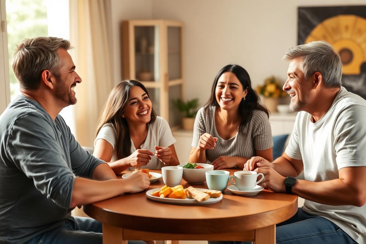 Família reunida em casa em um fim de semana tranquilo