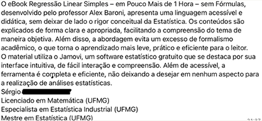 Depoimento de Sérgio sobre o Método 1H Linear para aprender regressão linear no Jamovi