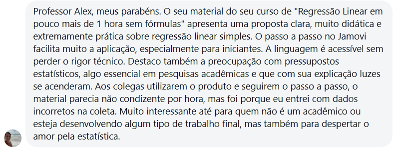 Depoimento de Osmar sobre a abordagem prática do Método 1H Linear para interpretar regressão linear