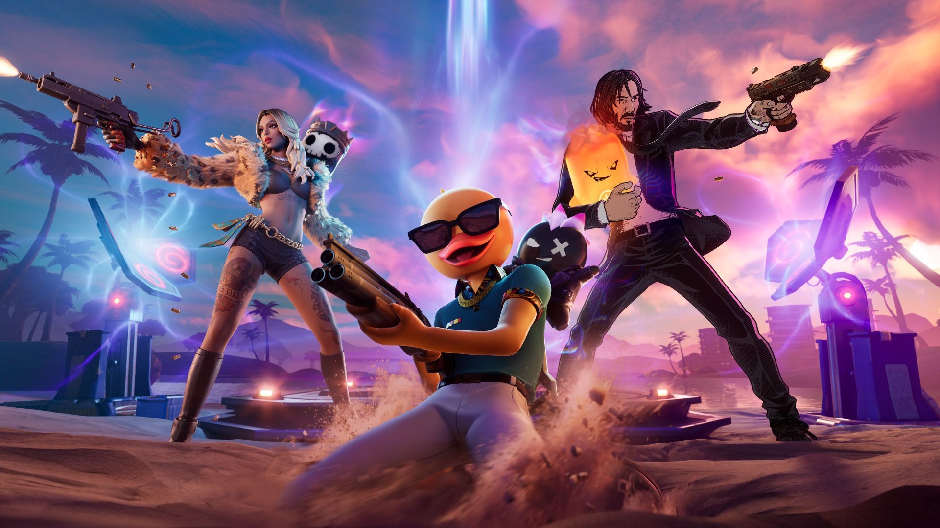 Imagem de fundo da seção principal com um personagem de Fortnite