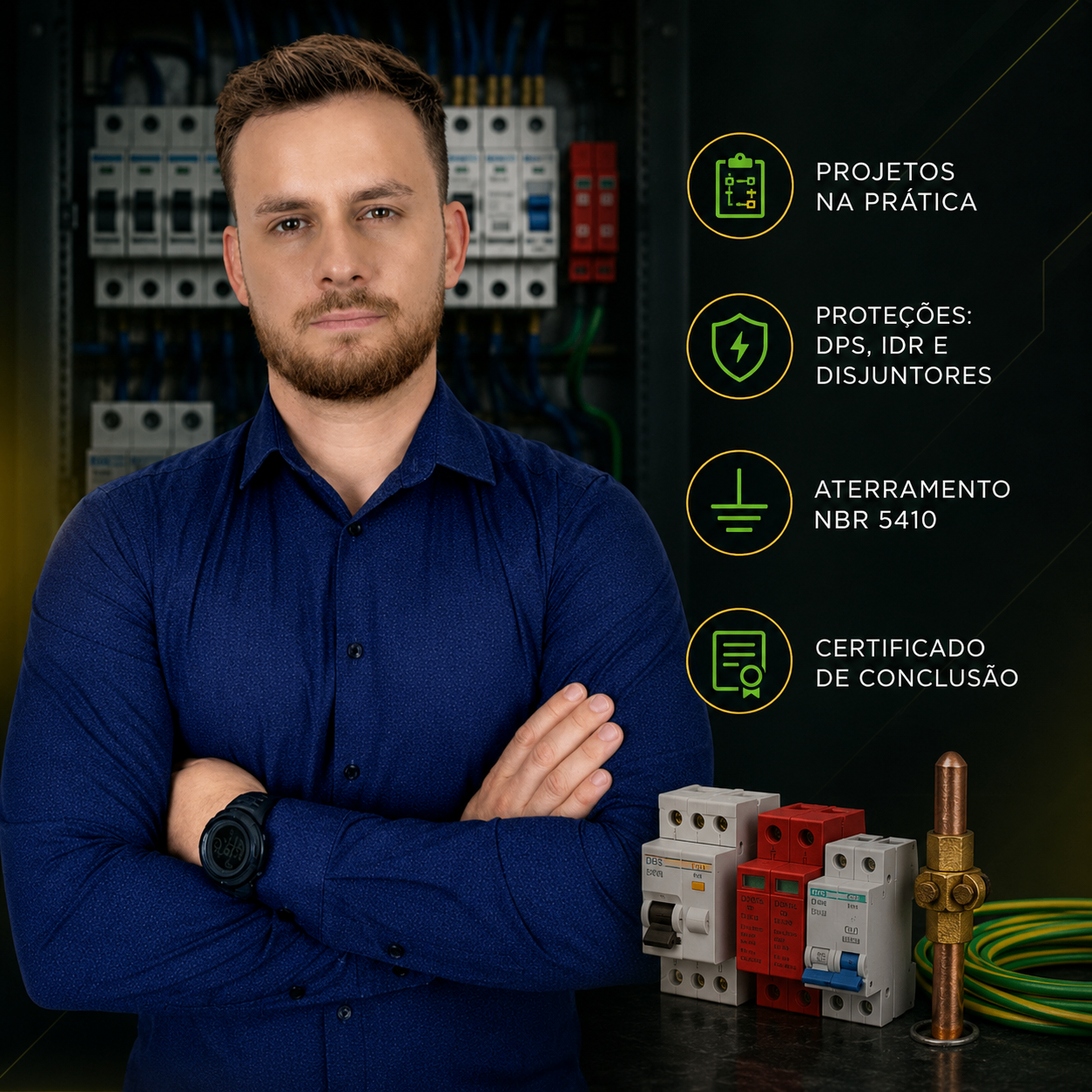 Eletricista profissional com ferramentas