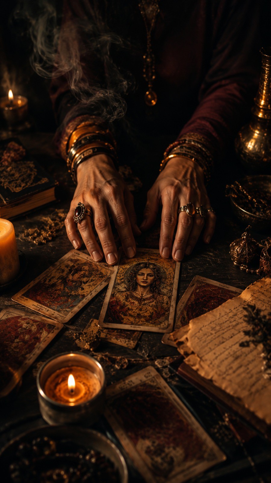 Cartas de tarô enevoadas, representando o antigo paradigma.