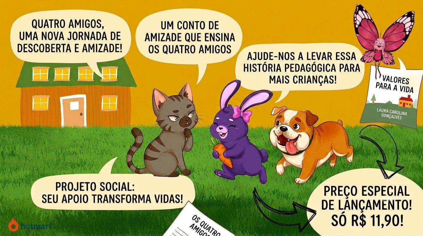 Crianças brincando em um jardim, representando as aventuras do livro