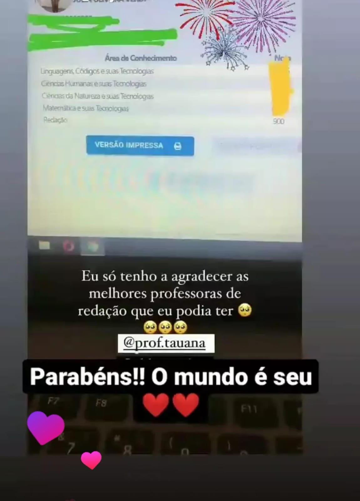 Print de feedback de estudo no Instagram