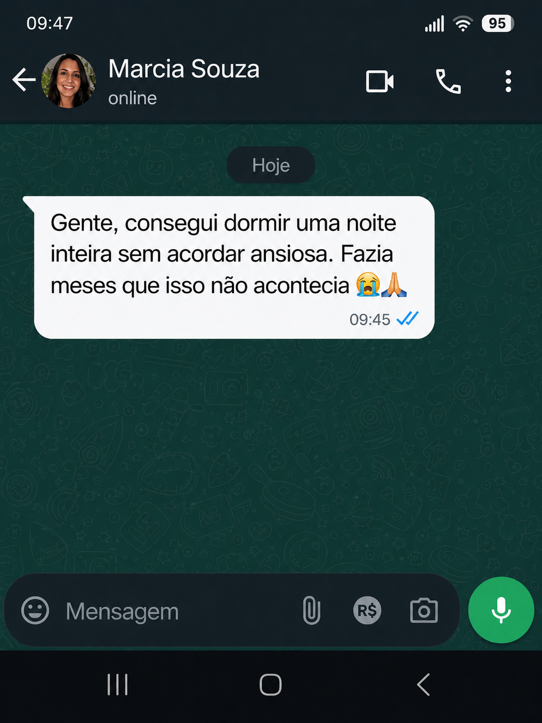 Depoimento de aluna — espaço reservado para print real 3