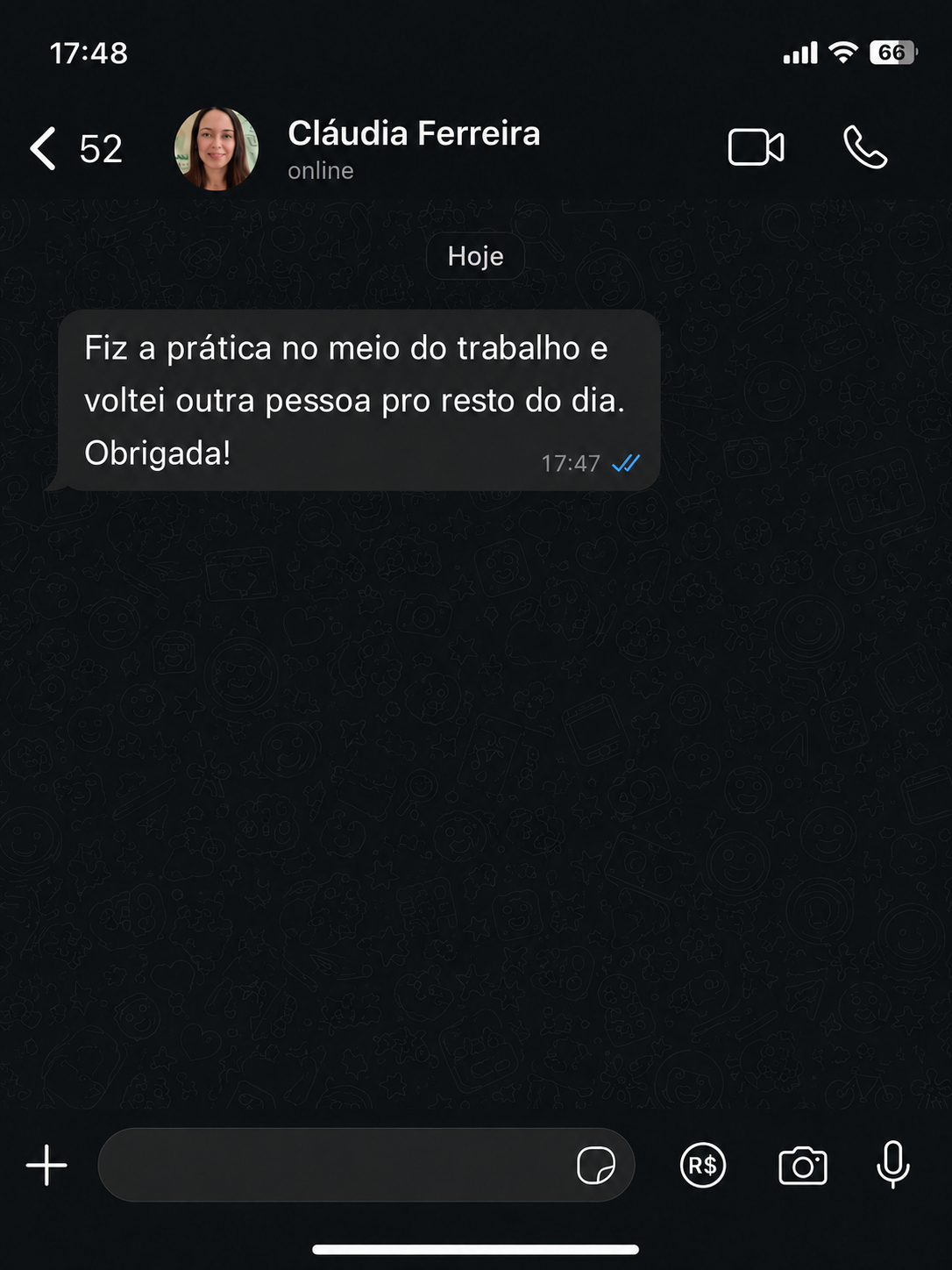Depoimento de aluna — espaço reservado para print real 1