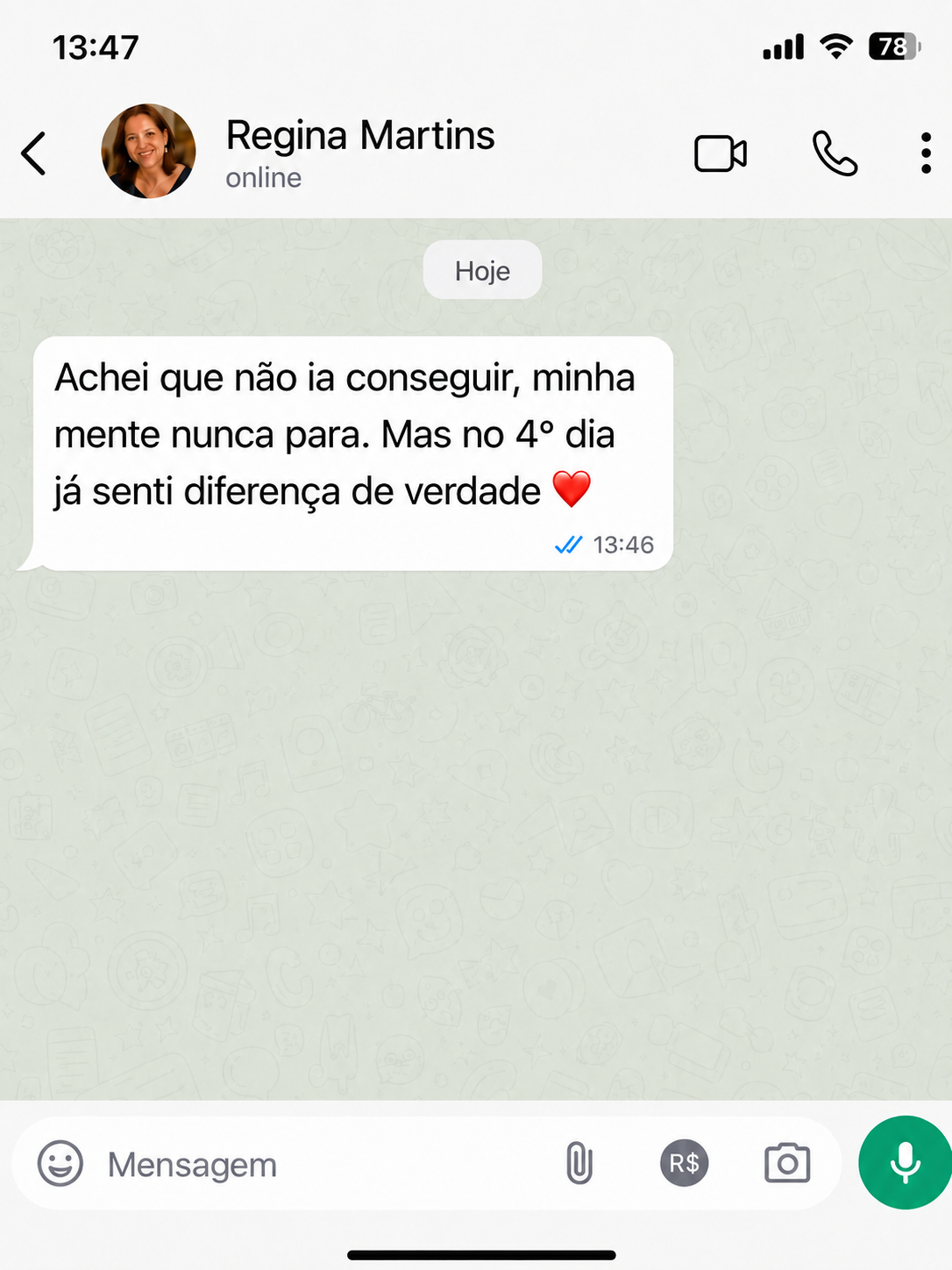 Depoimento de aluna — espaço reservado para print real 2