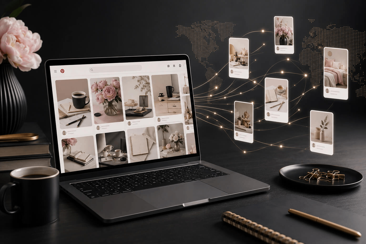 Dashboard de Pinterest com gráficos de crescimento