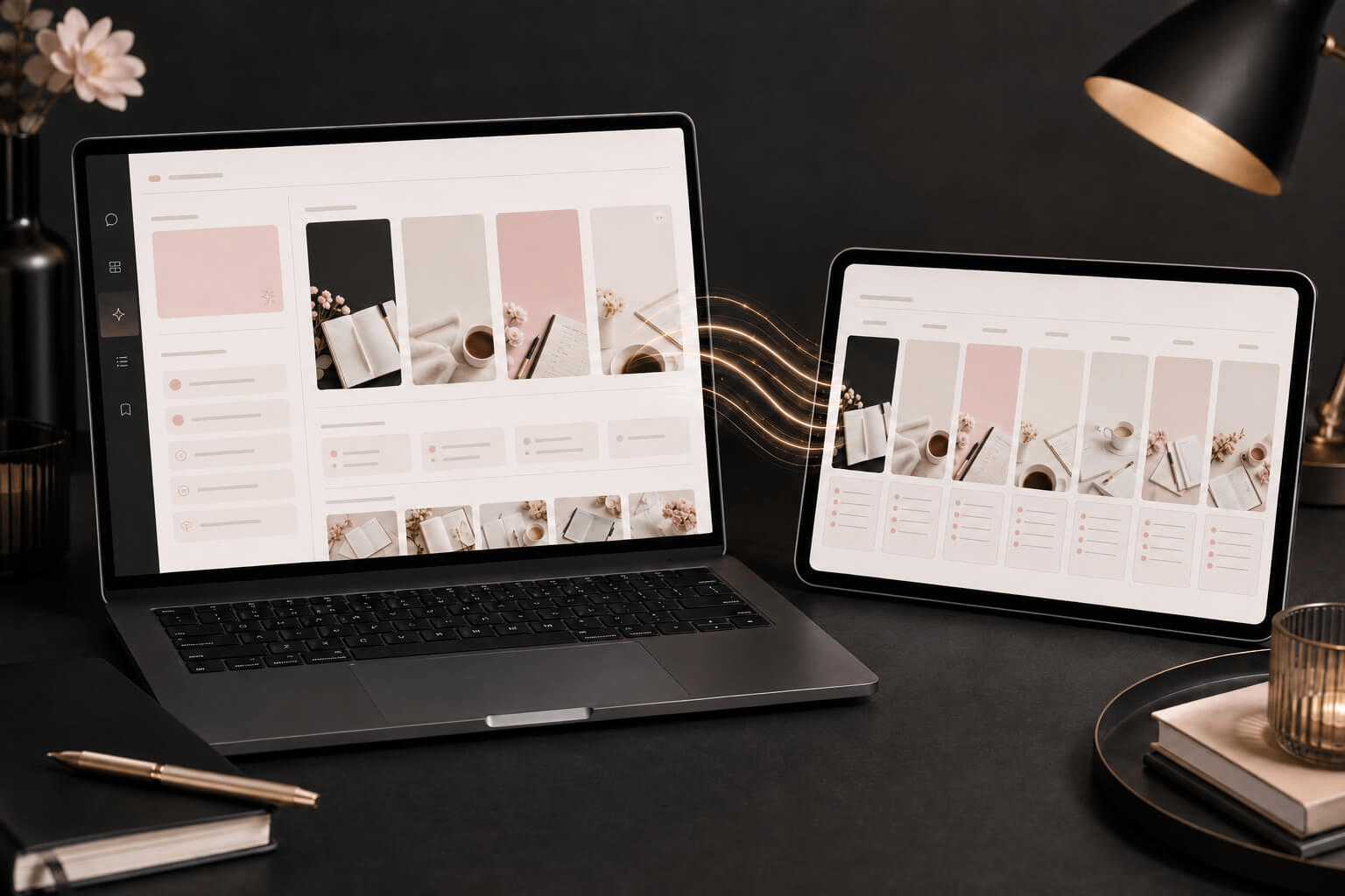 Mãos criando design em um tablet