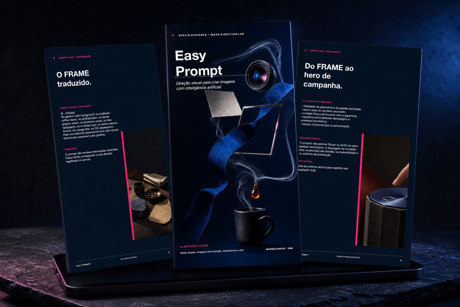 Mockup das páginas internas do e-book Easy Prompt