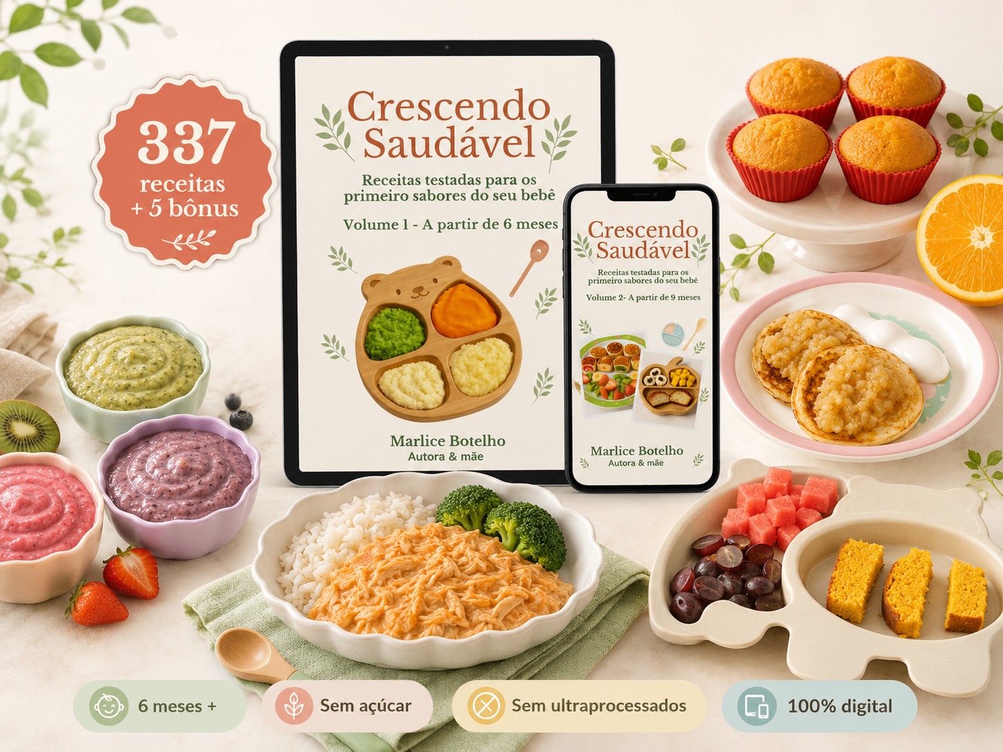 E-book Crescendo Saudável em diversas telas