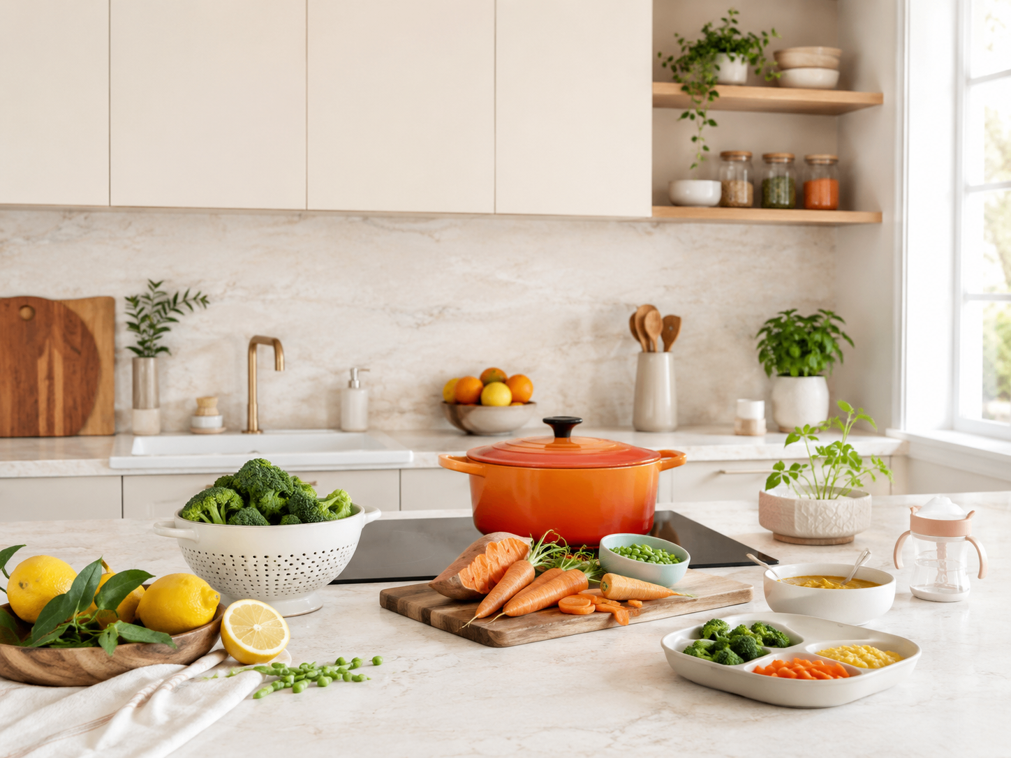 Diversidade de pratos coloridos e nutritivos para bebês