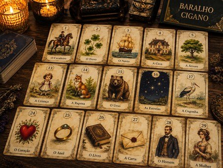 Cartas de Baralho Cigano espalhadas