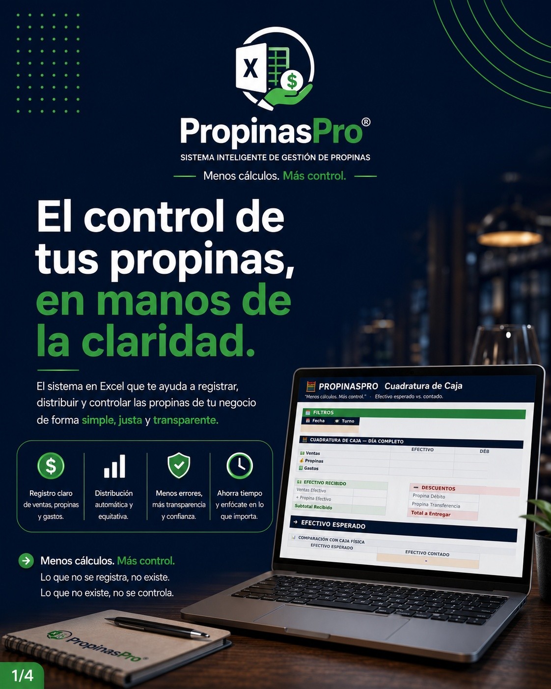Mockup de software Excel PropinasPro