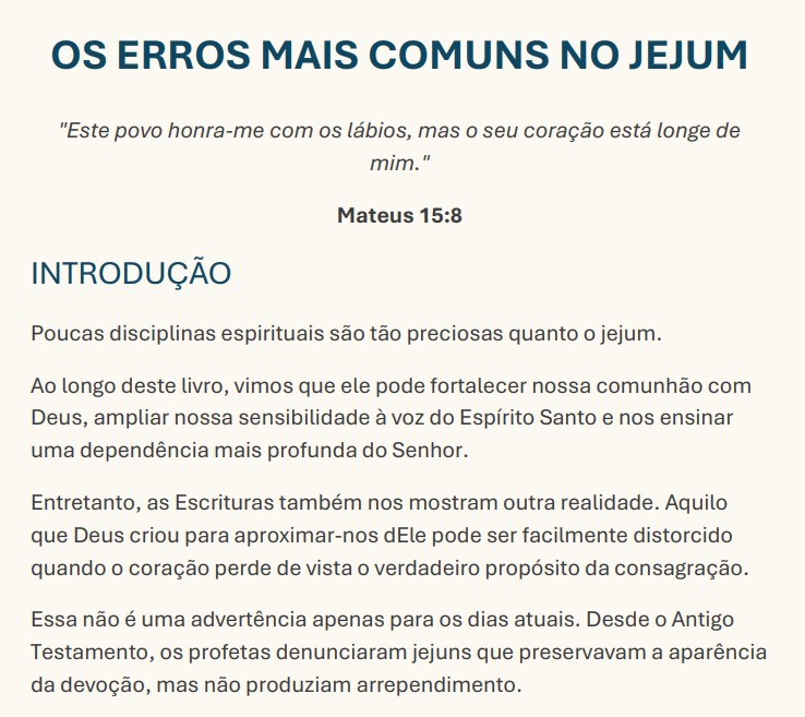 Página de exemplo para meditação e oração