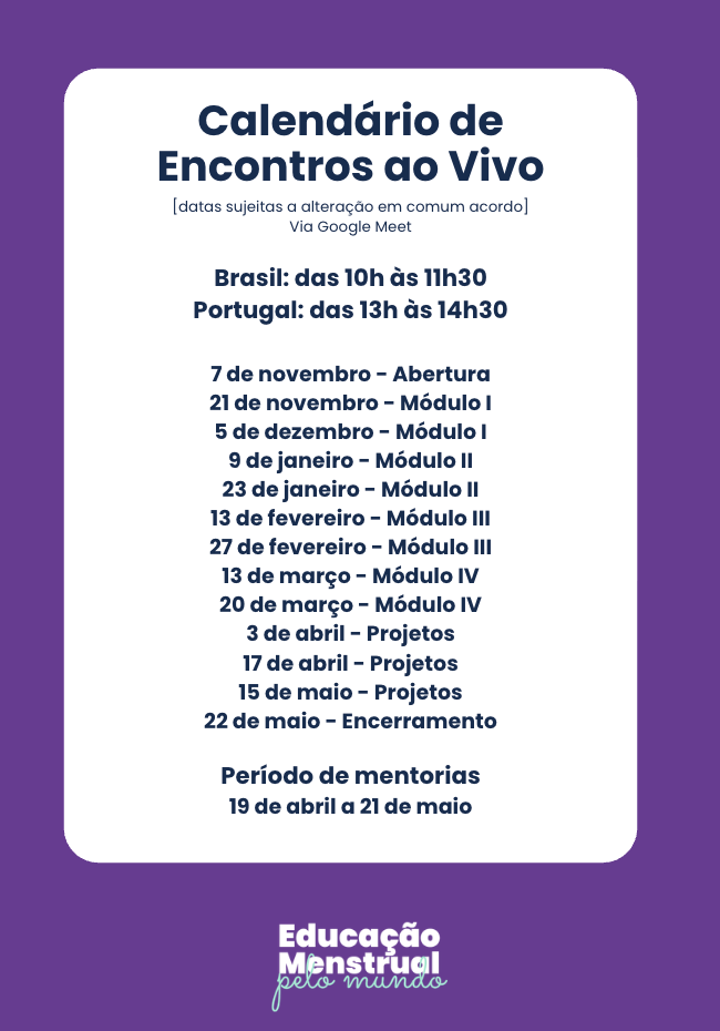 Calendário e planejamento para um curso de 6 meses