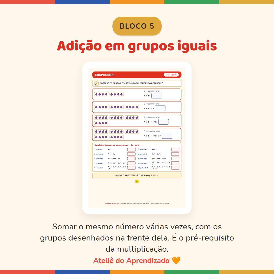 Objetos em grupos para contar e somar