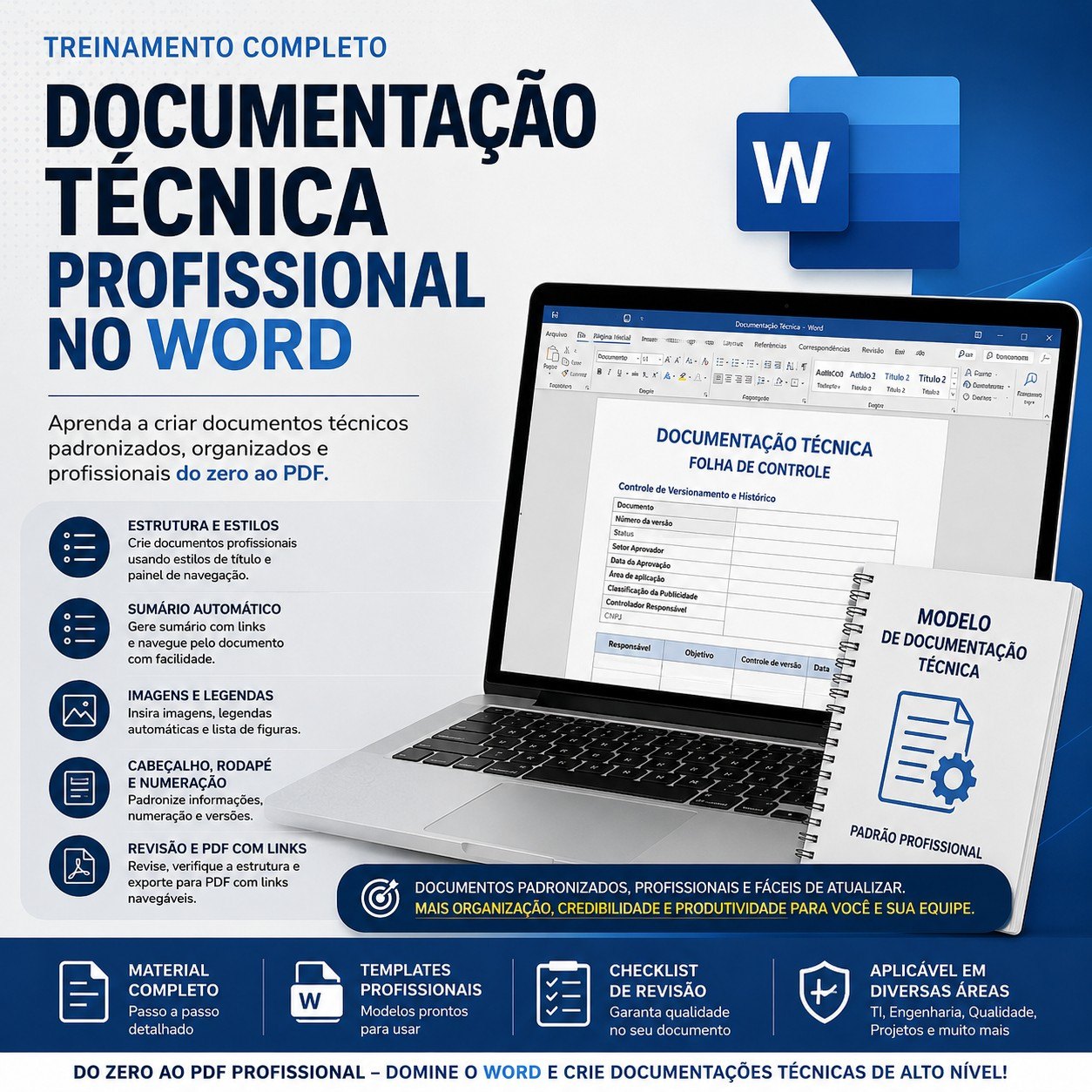 Capa do curso de Documentação Técnica Profissional no Word