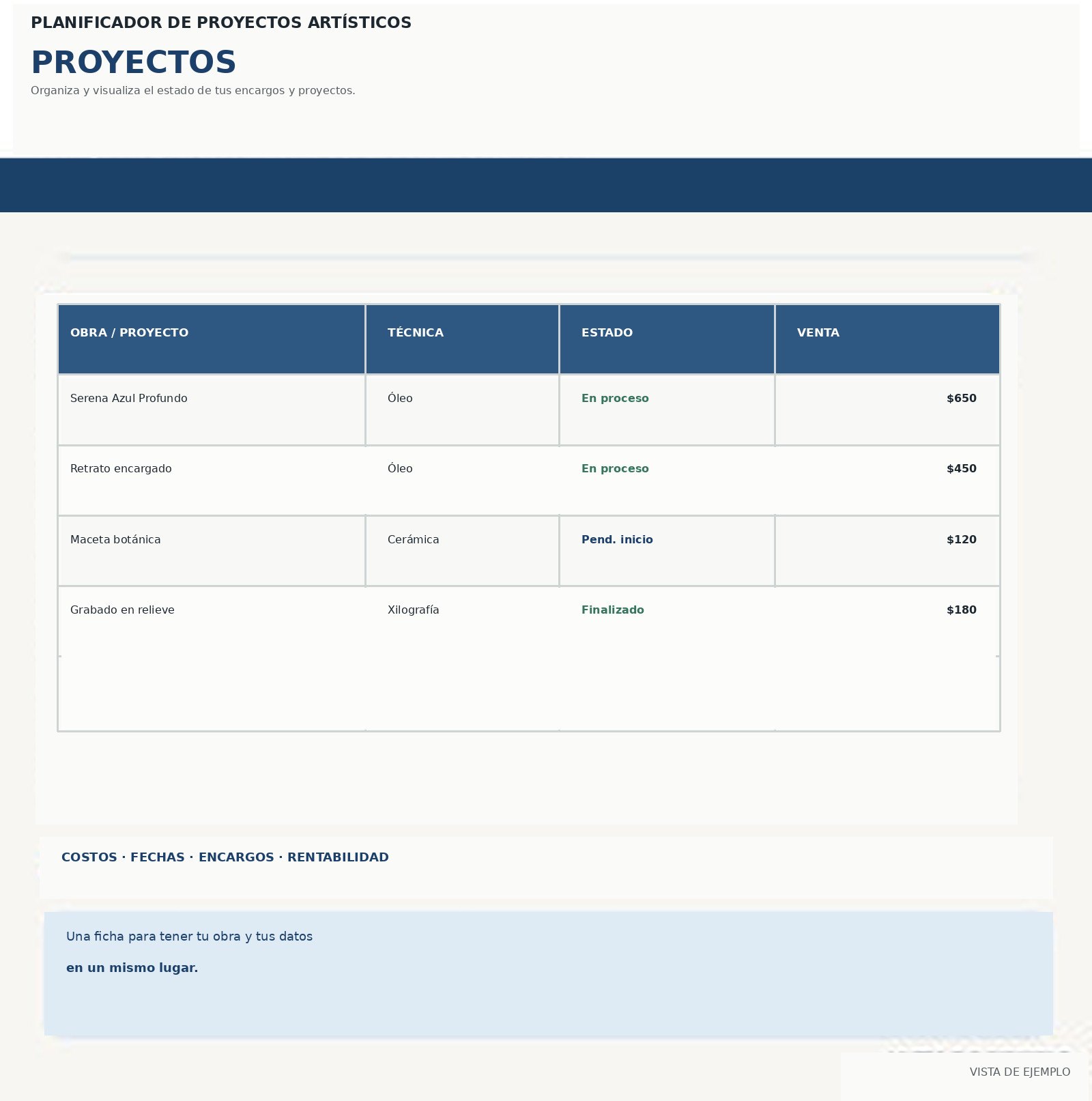 Organización de obras en Excel