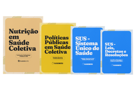 Mesa de estudo organizada com livros e materiais de nutrição