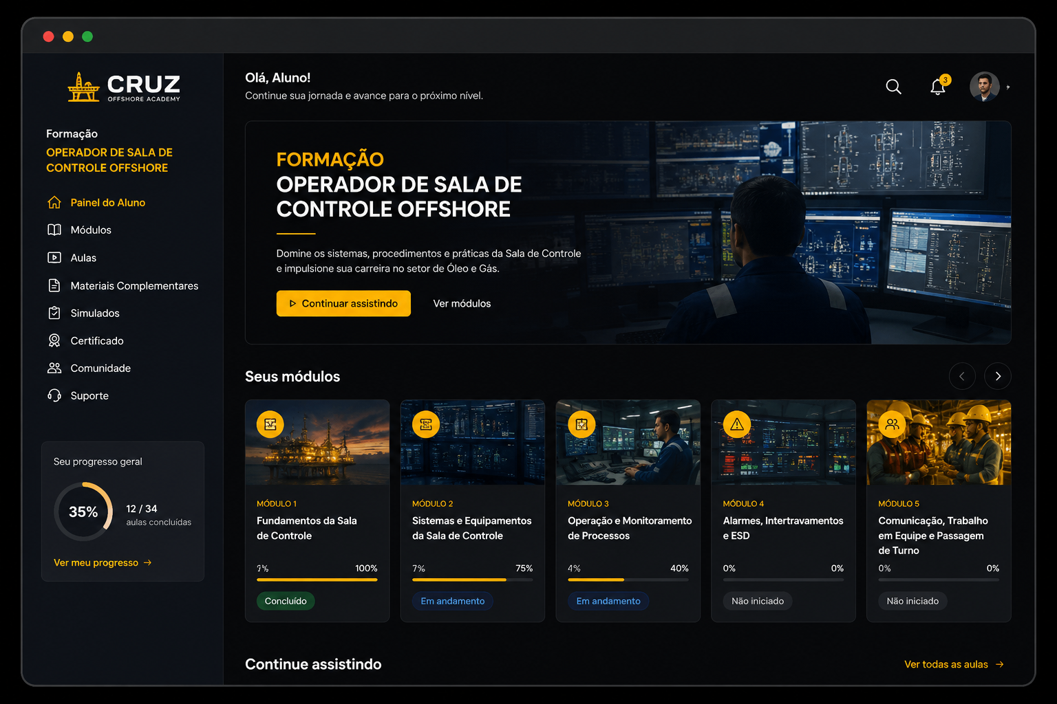 Screenshot da interface da plataforma de curso
