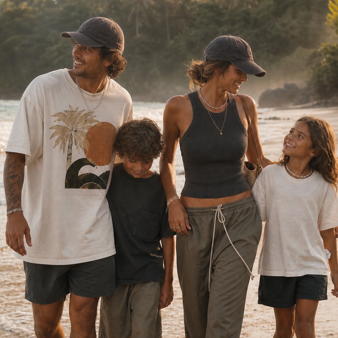 Family walking on a beach