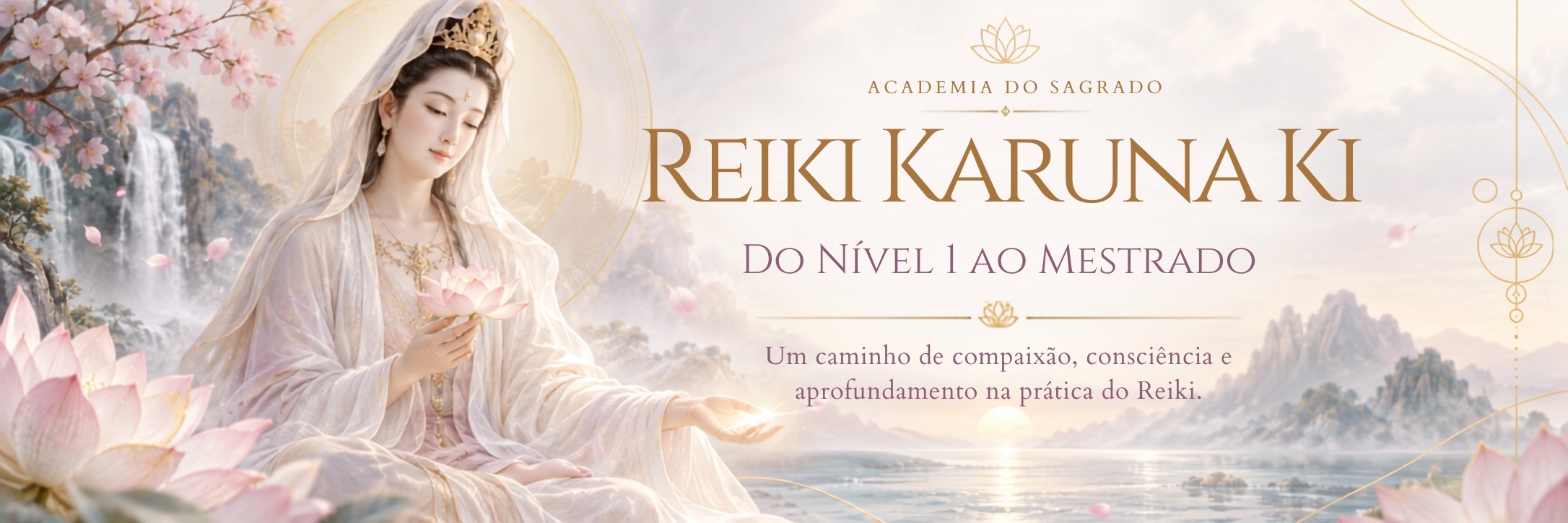 Representação simbólica e serena de Kwan Yin em cenário luminoso