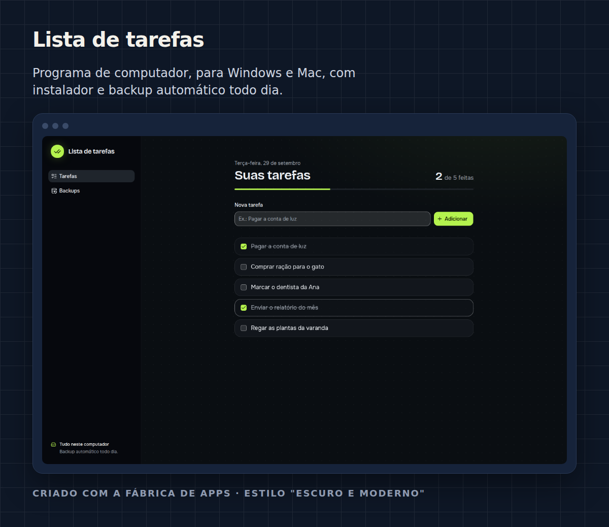Aplicação no computador
