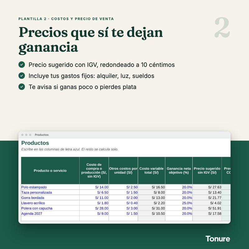 Plantilla Costos y precio de venta