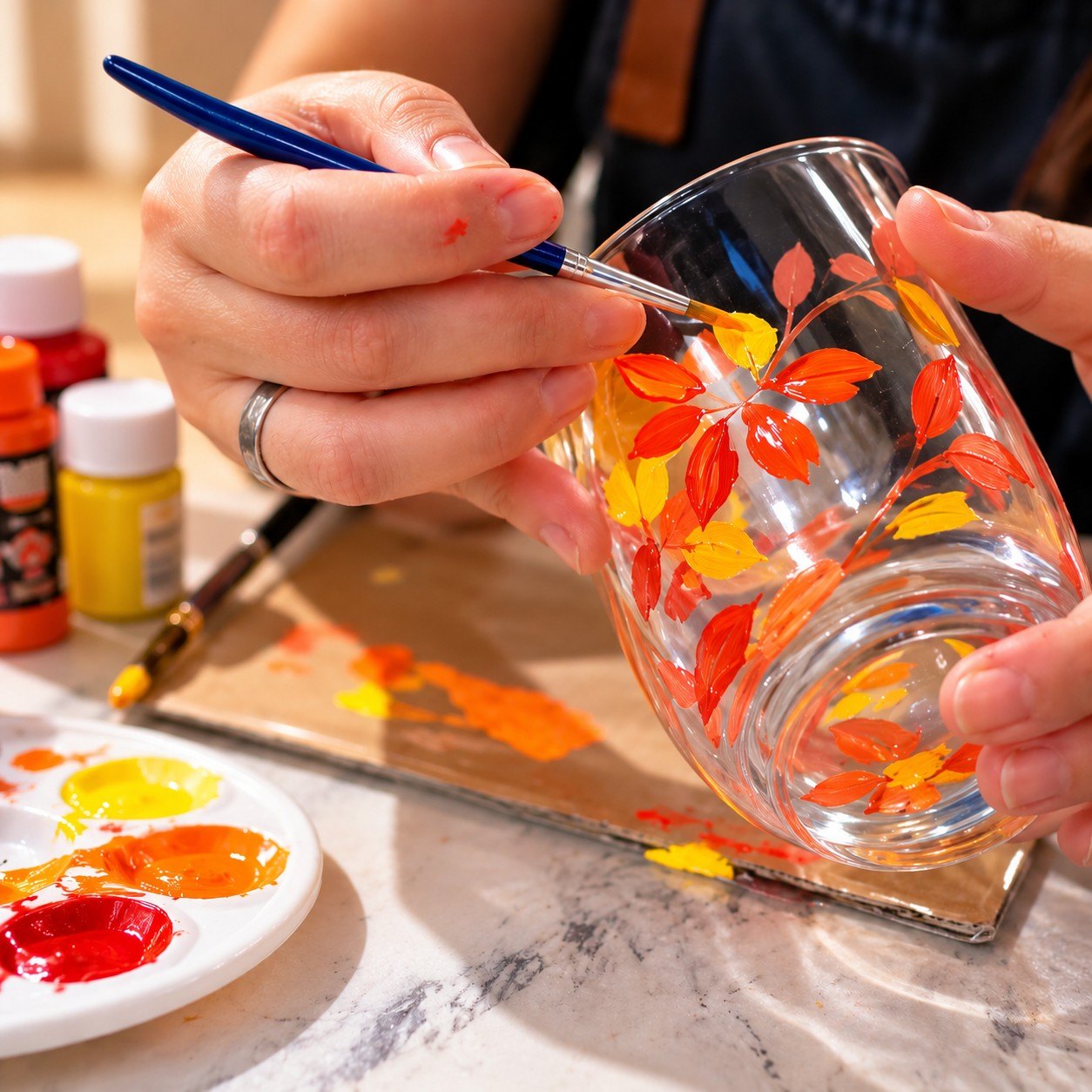 Copos e garrafas pintadas à mão
