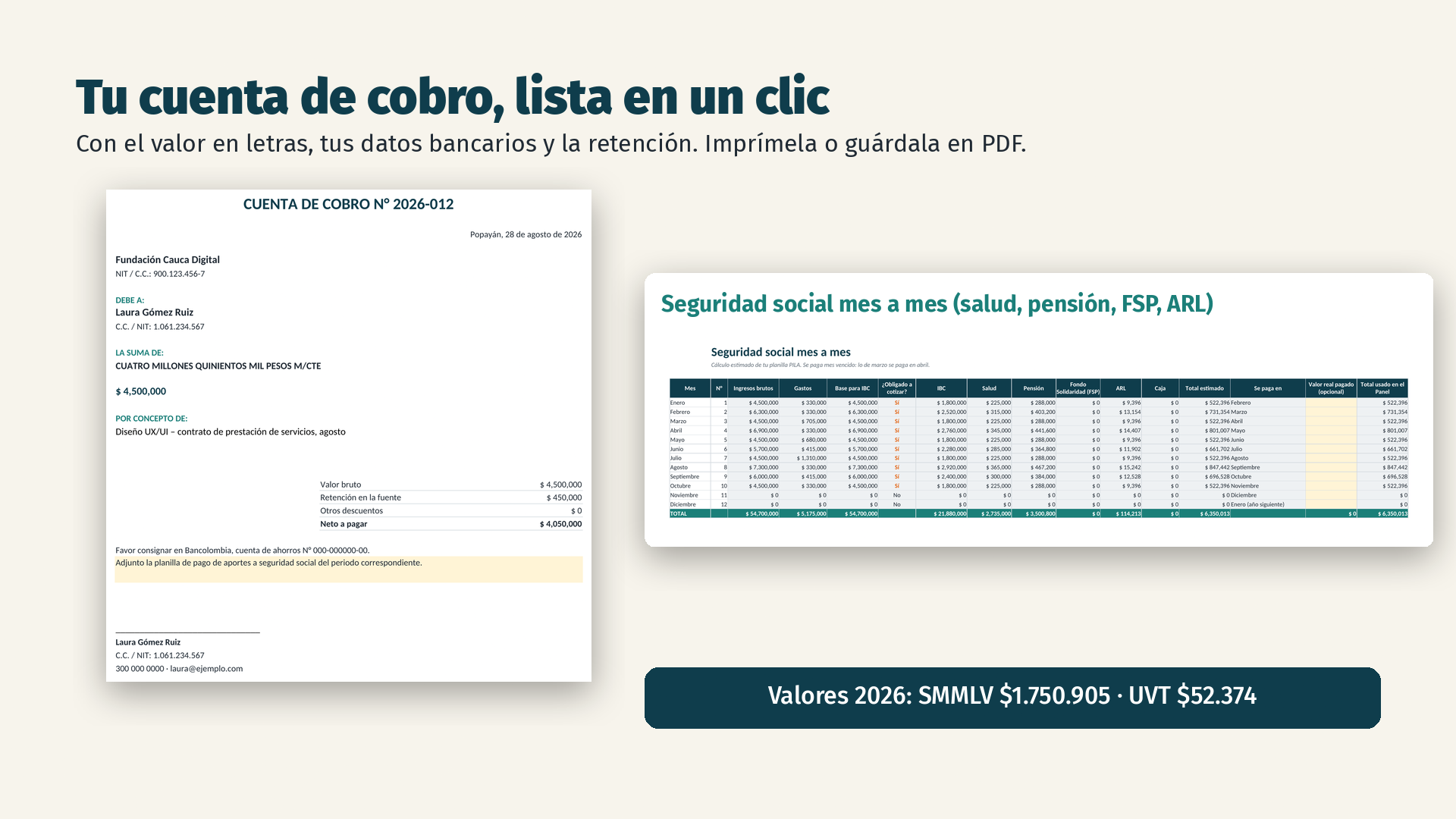 Mockup Cuenta de Cobro y Seguridad Social