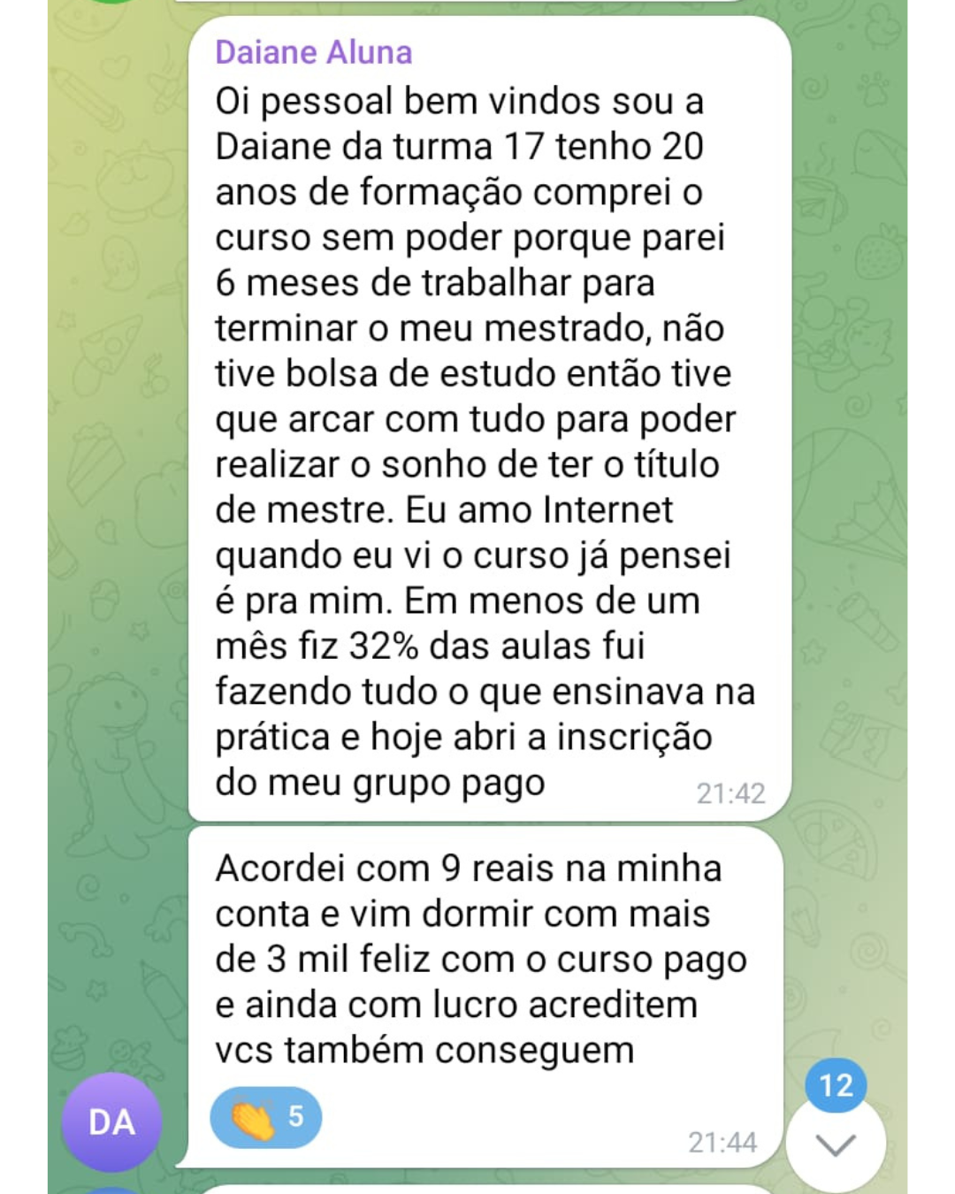 Depoimento de aluna